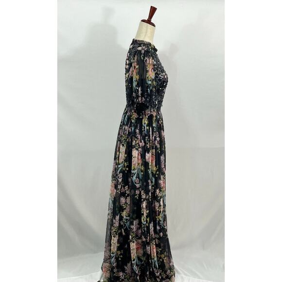 NEEDLE & THREAD Sz 8 UK 4 US Black Floral Beaded Long Maxi Dress Gown NWT - Picture 8 of 15